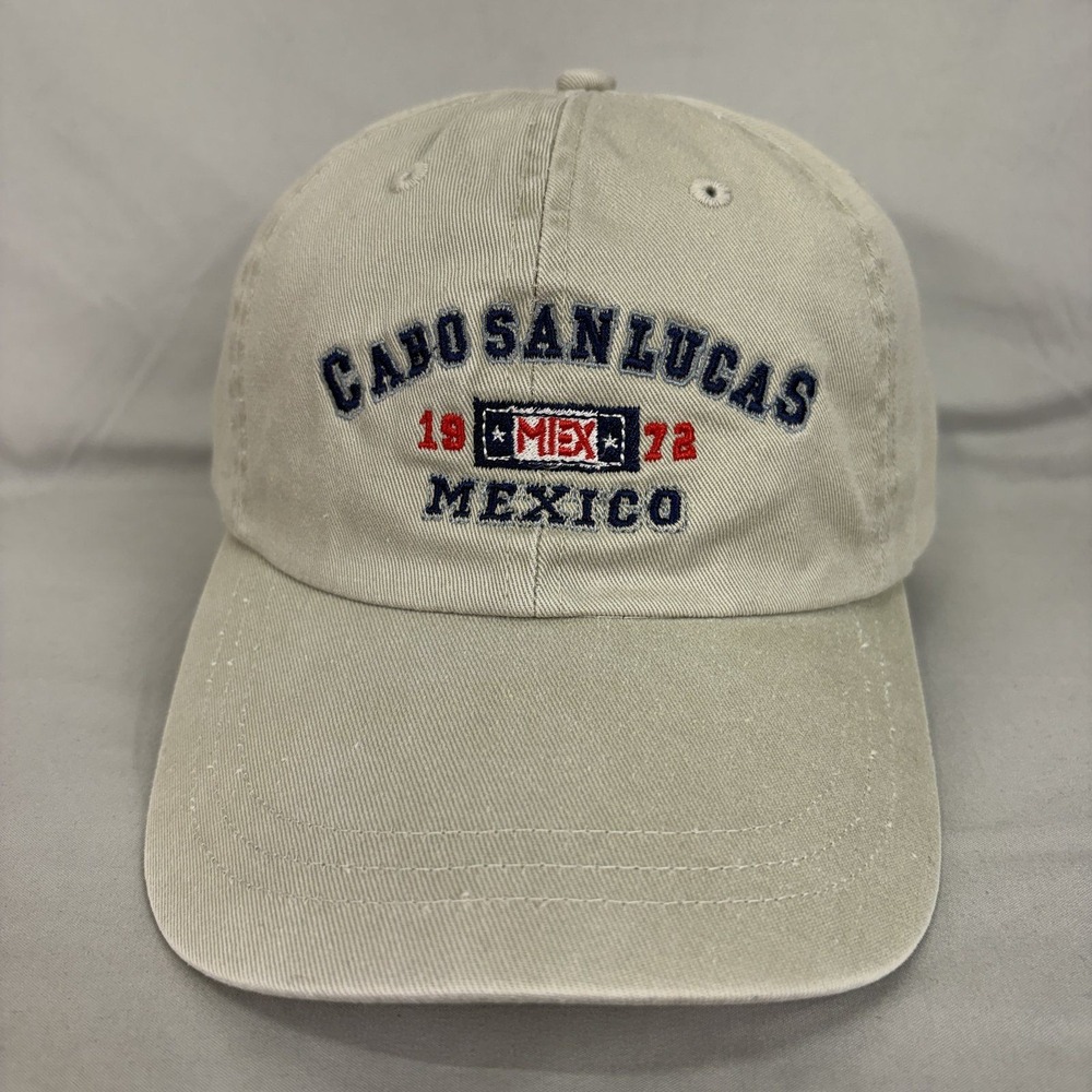 Caribbean Side Cabo San Lucas Mexico Hat Unisex OSFM Tan Embroidered Strapback